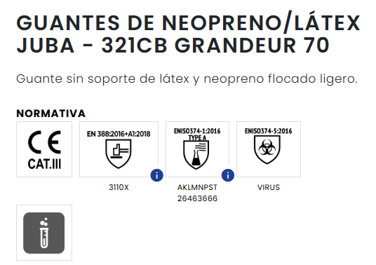 GUANTE QUÍMICO Neopreno/Látex Flocado - Resistencia Química Cat III AKLMNPST (Especial Corrosivos+Hidrocarburos) 