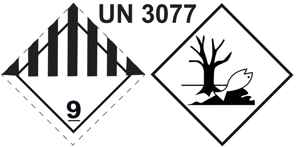 ETIQUETA (Papel Adhesivo) COMBINADA ADR CLASE 9 + MEDIOAMBIENTE + UN 3077 - 145x300 mm BOBINAS