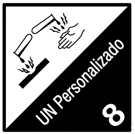 CLASE 8 MATERIAS CORROSIVAS 100X100 mm + TEXTO BLANCO PERSONALIZADO (UN.....) BOBINA