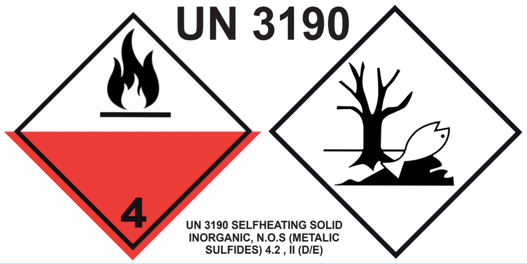 ETIQUETA (Papel Adhesivo) COMBINADA ADR CLASE 4.2 + MEDIOAMBIENTE + UN 3190 - 145x300 mm BOBINAS 