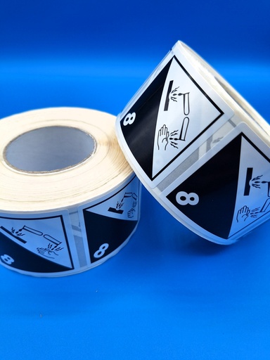 [CL8_50X50] ETIQUETA CLASE 8 MATERIAS CORROSIVAS -  50X50 MM Bobina 1000 Unidades
